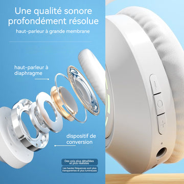 Casque Bluetooth sans Fil monté sur latête 5.2 casque Bluetooth sans filcasque Bluetooth pliableavec fonction de réduction active